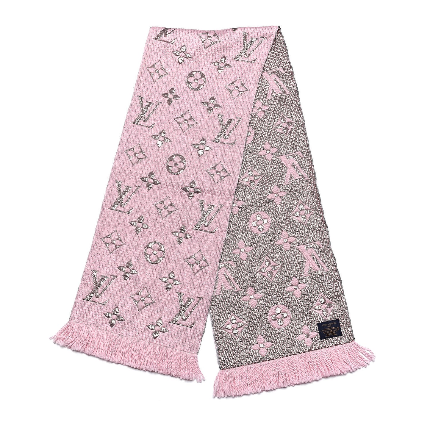 Wool Silk Logomania Shine Scarf Pink