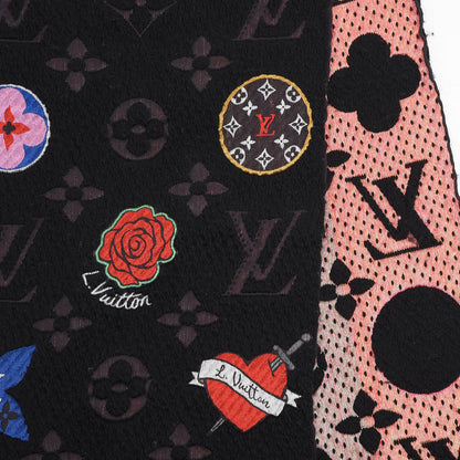 Louis Vuitton Wool Silk Stories Logomania Scarf Black 3 of 4