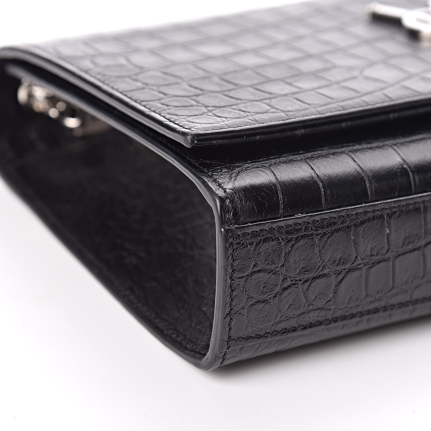 Saint Laurent Calfskin Crocodile Embossed Medium Classic Monogram Kate Tassel Satchel Black 8 of 13