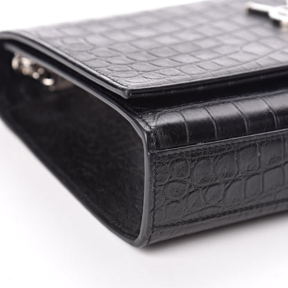 Saint Laurent Calfskin Crocodile Embossed Medium Classic Monogram Kate Tassel Satchel Black 8 of 13