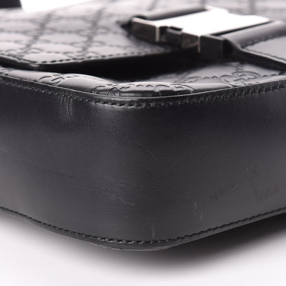 Gucci Guccissima Signature Single Buckle Flap Messenger Bag Black 6 of 14