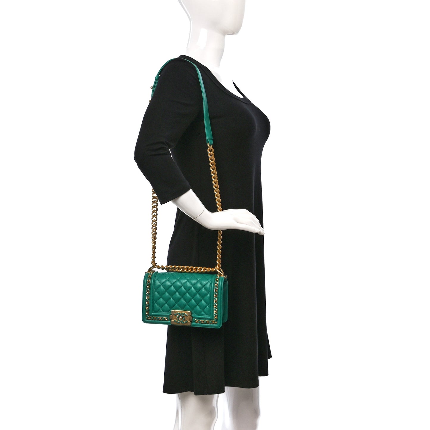 Caviar Quilted Small Chain Around Boy Flap Green