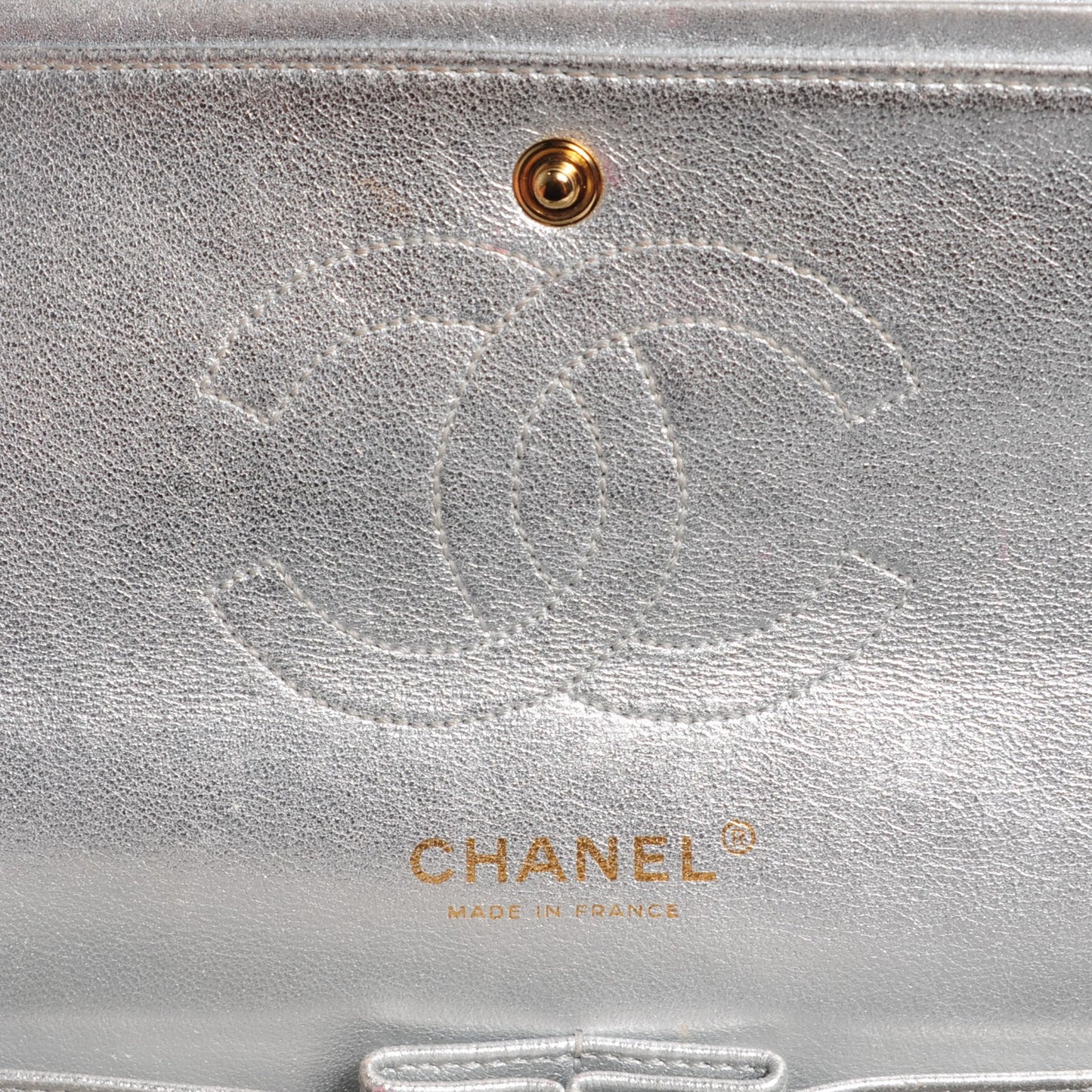 Lambskin Quilted Medium Double Flap Silver