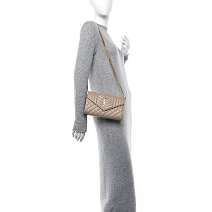Saint Laurent Grain De Poudre Mixed Matelasse Triquilt Monogram Chain Wallet Dark Beige 2 of 12