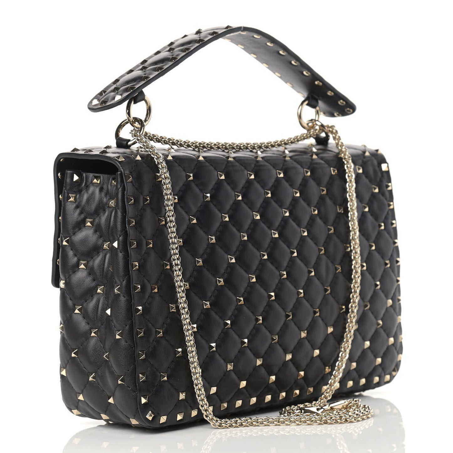 Lambskin Large Rockstud Spike Shoulder Bag Black