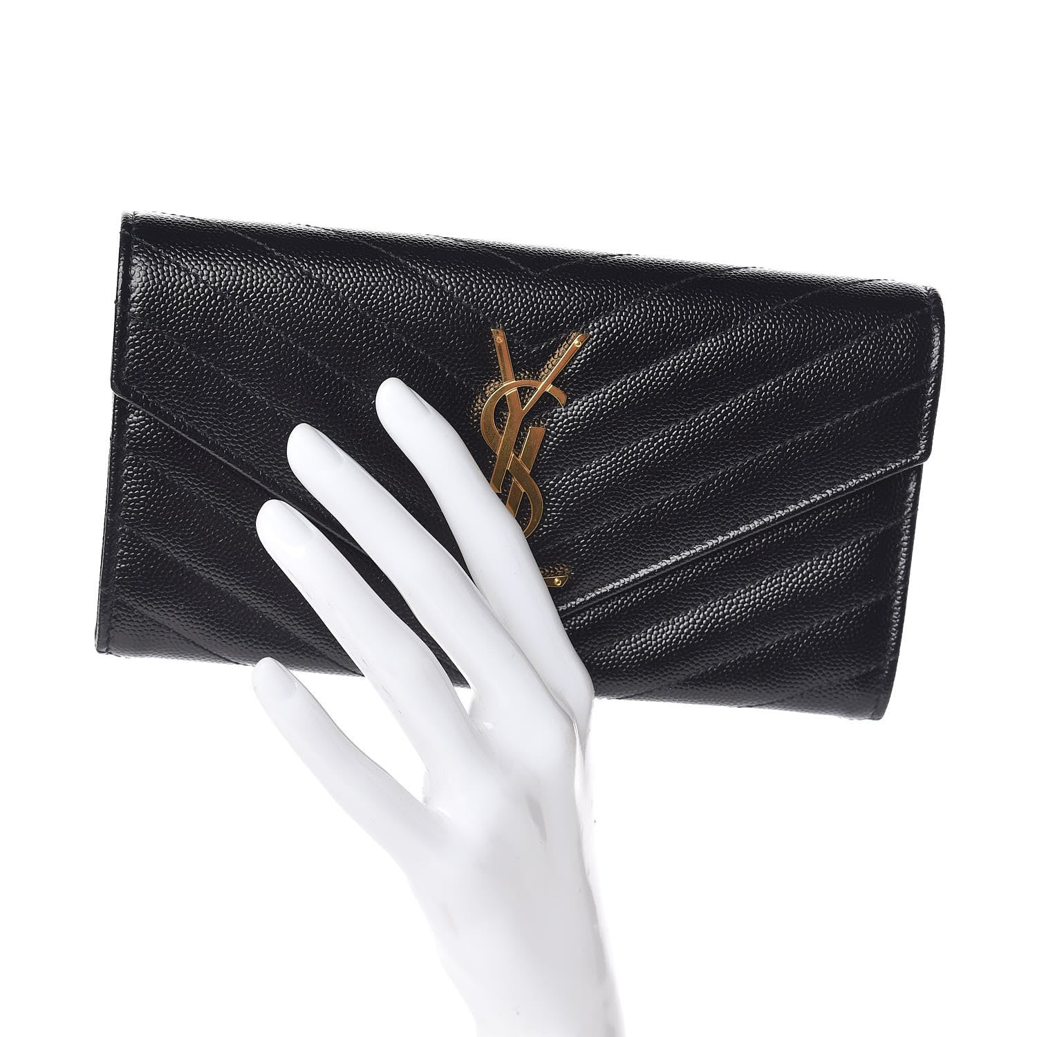 Saint Laurent Grain De Poudre Matelasse Chevron Monogram Flap Wallet Black 2 of 10