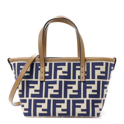 Fendi Fabric Calfskin FF Mini Roll Tote Sand Navy 1 of 11