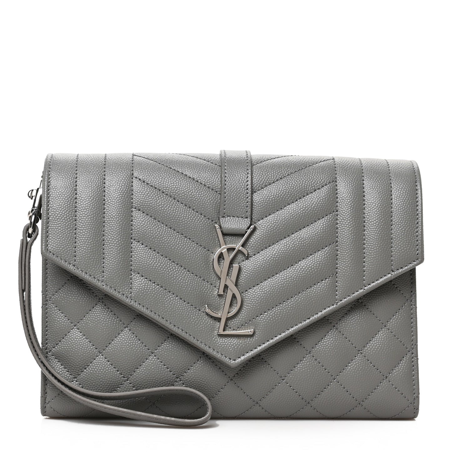 Grain De Poudre Textured Mixed Matelasse Triquilt Monogram Clutch Storm