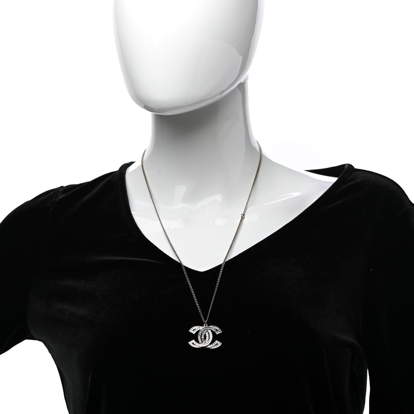 Metal Crystal Baguette CC Pendant Necklace Gold