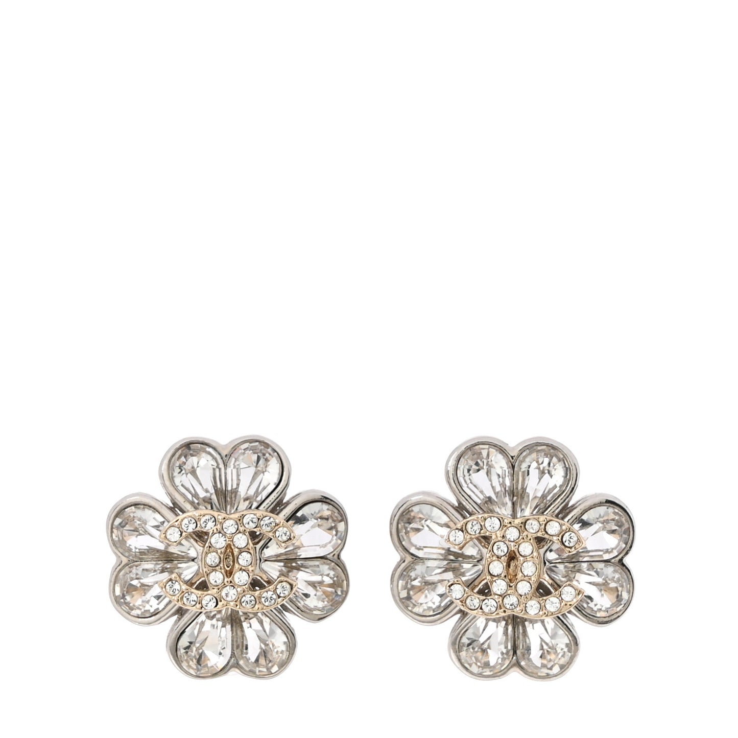 Metal Crystal CC Clover Heart Earrings Silver Gold