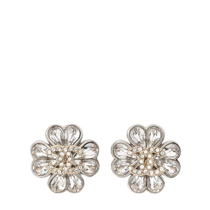 Chanel Metal Crystal CC Clover Heart Earrings Silver Gold 1 of 5