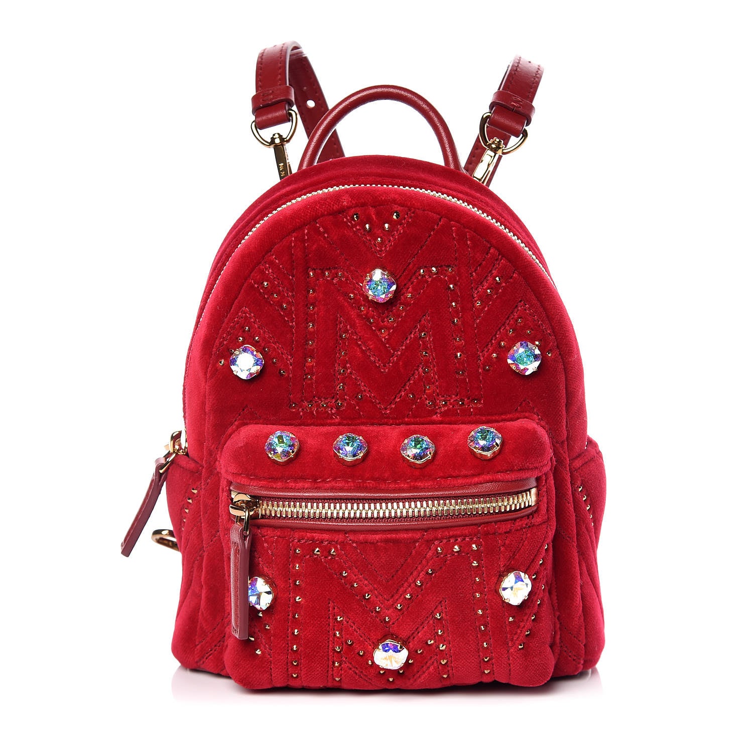 MCM Velvet Swarovski Crystal Bebe Boo Backpack Viva Red 1 of 10