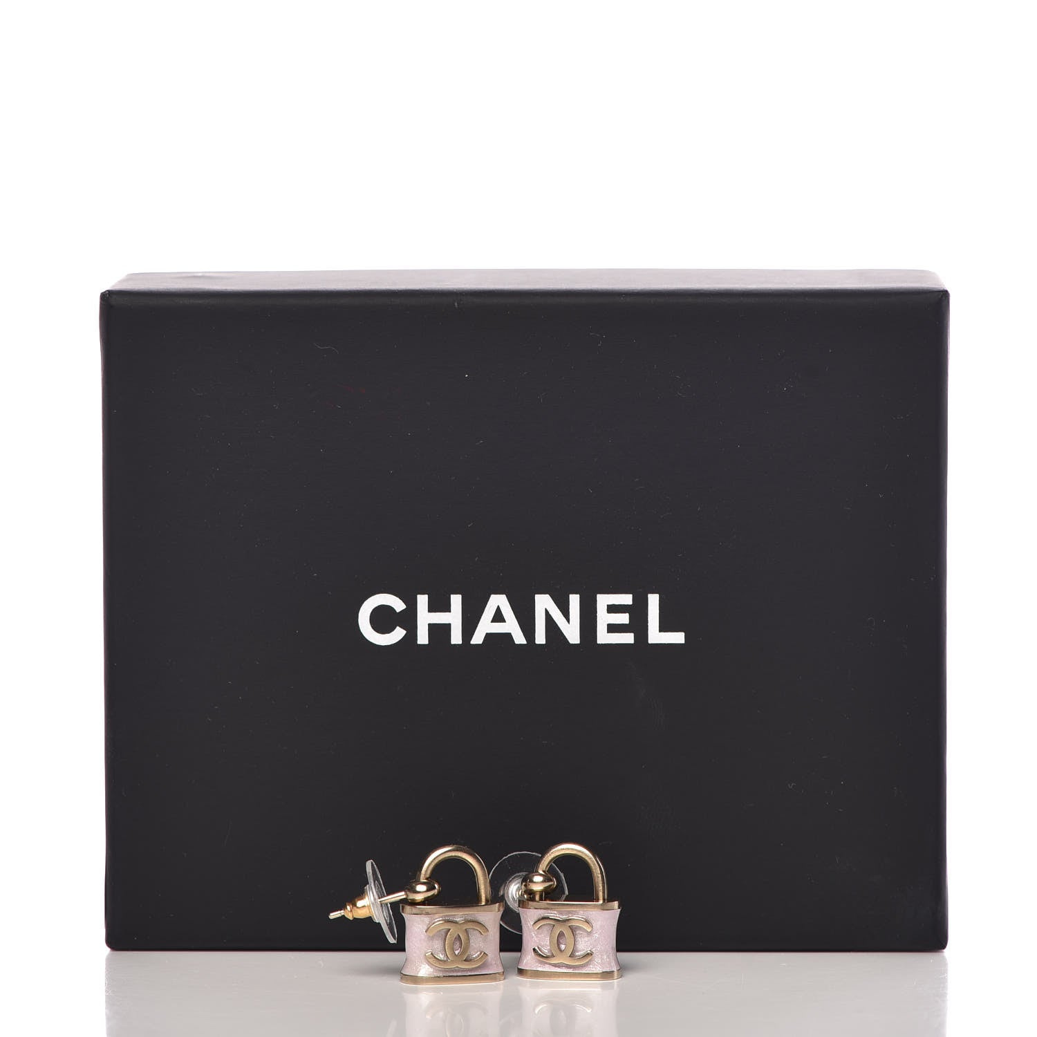 Chanel Resin Strass Silver Lock Earrings Golden Iridescent Lilac 5 of 5