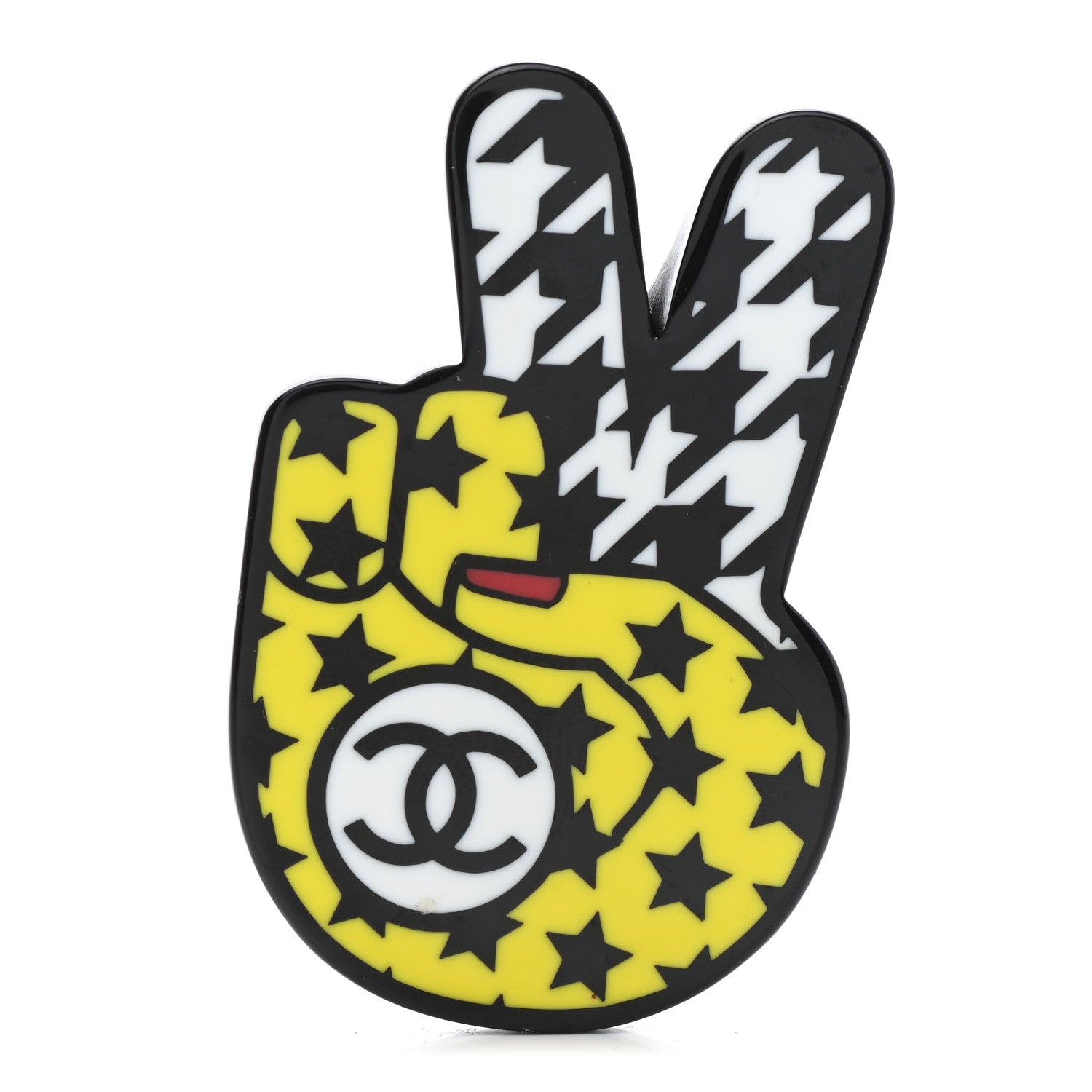 Chanel Resin Peace Sign Emoji Brooch Yellow 1 of 4