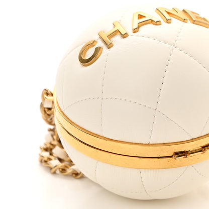 Chanel Lambskin Quilted Sphere Minaudiere Chain Clutch White 9 of 10