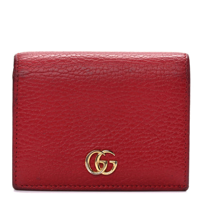 Gucci Pebbled Calfskin GG Marmont Card Case Hibiscus Red 1 of 11