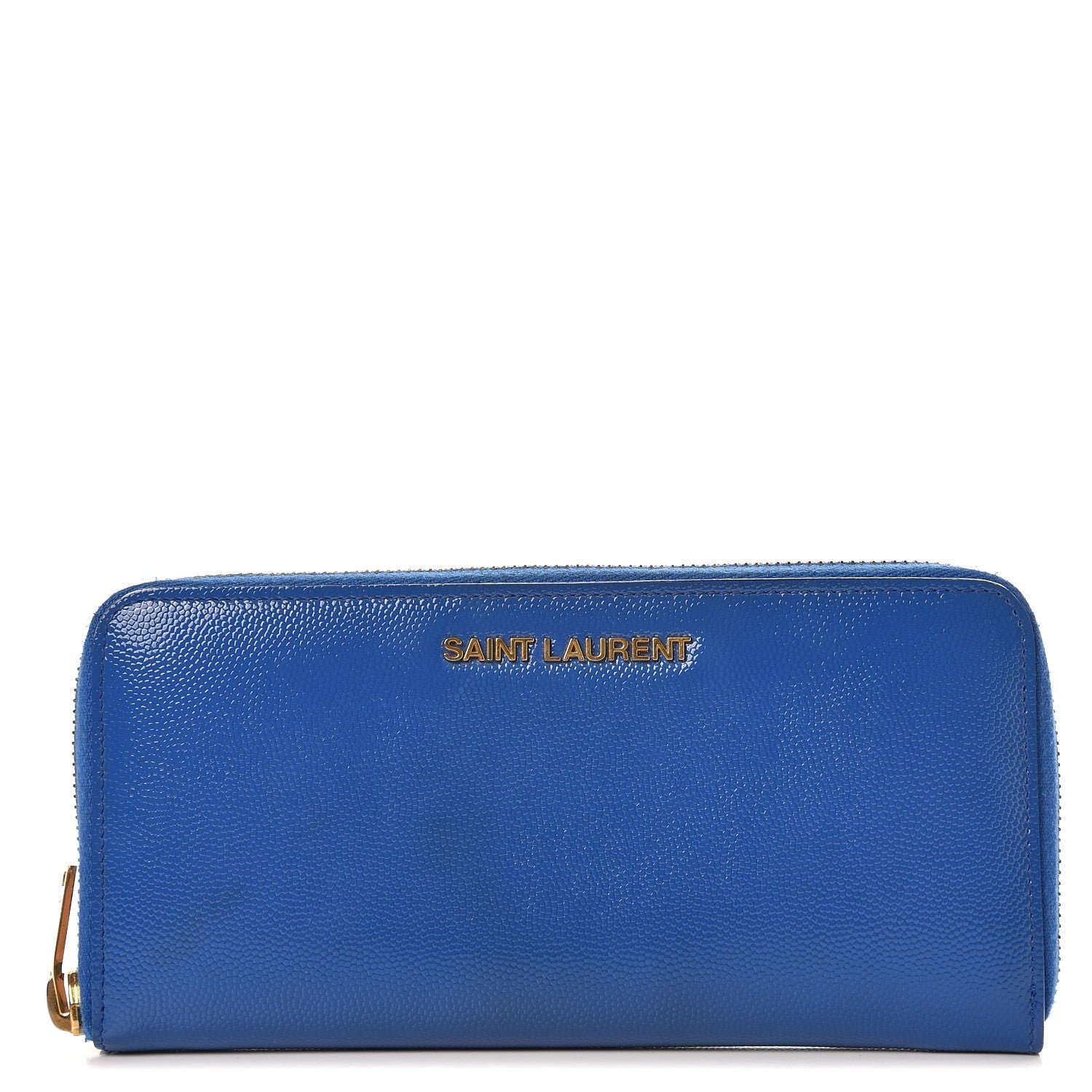 Saint Laurent Patent Grain De Poudre Classic Letters Zip Around Wallet Royal Blue 1 of 10