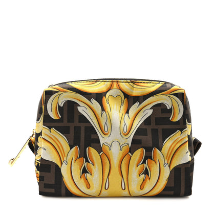 Fendi X VERSACE Nylon Fendace FF Baroque Print Small Trapezoid Beauty Pouch Gold 1 of 7
