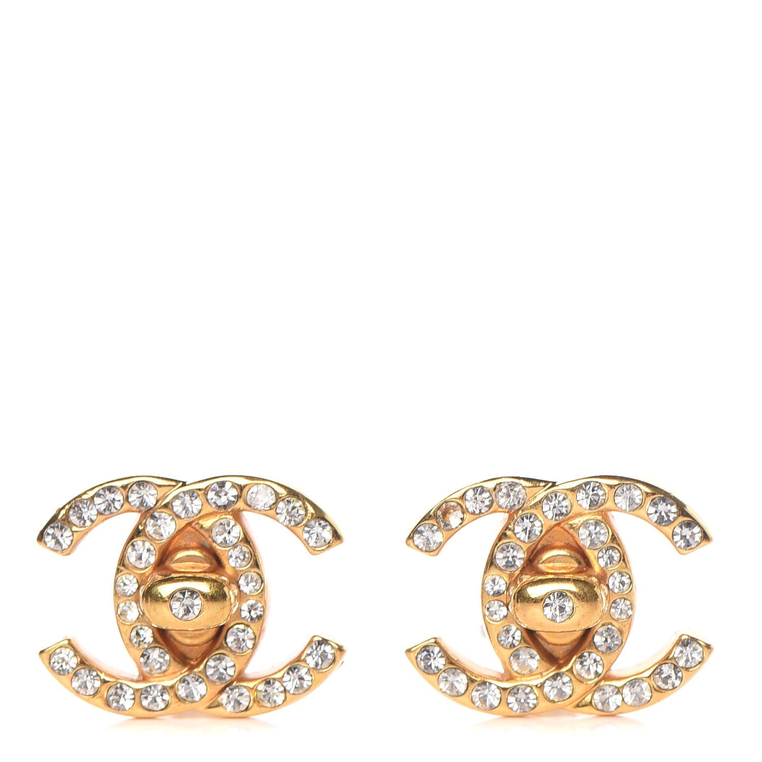 Chanel Crystal CC Turnlock Clip On Earrings Gold 5 of 13