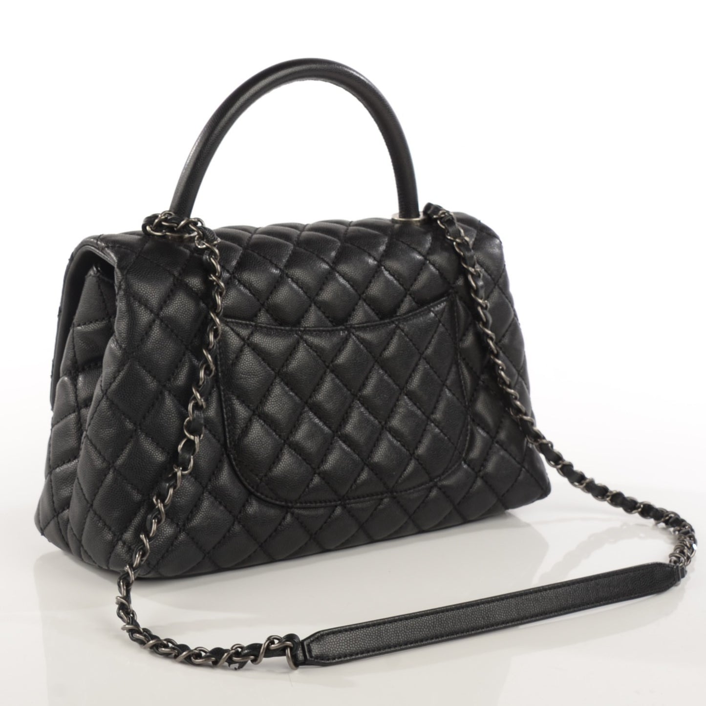 Caviar Quilted Small Coco Handle Flap Black