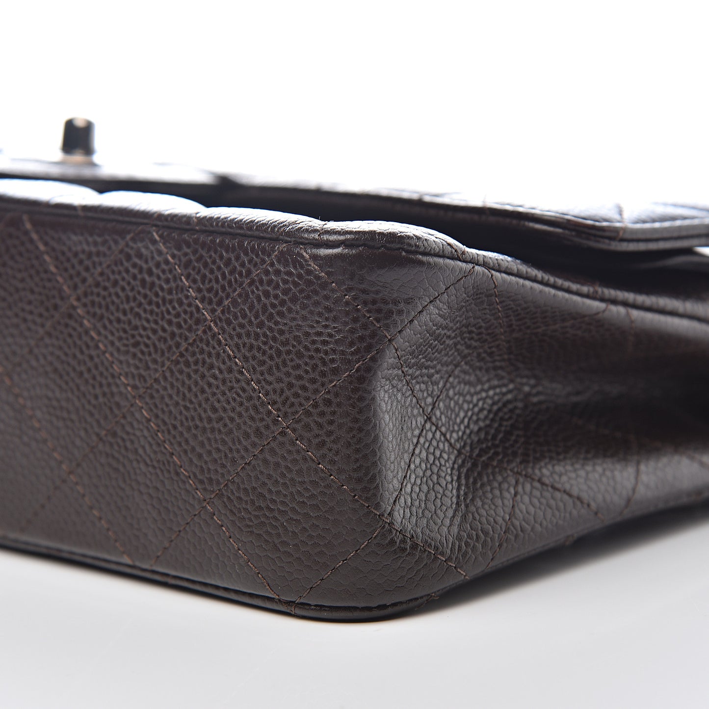 Caviar Quilted Medium Double Flap Brown