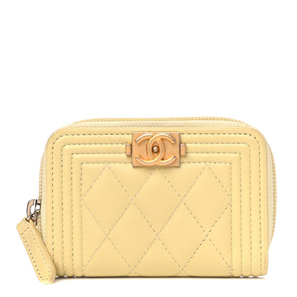 Chanel Lambskin Quilted Zip Around Boy Coin Purse Wallet Yellow 1 of 6