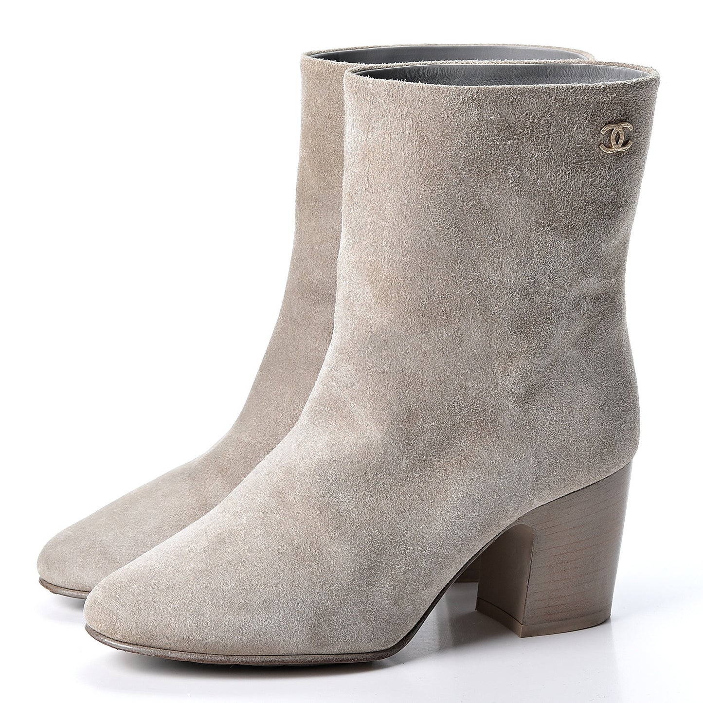 Suede Calfskin CC Short Boots 36.5 Beige