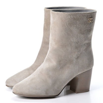 Chanel Suede Calfskin CC Short Boots 36.5 Beige 3 of 10