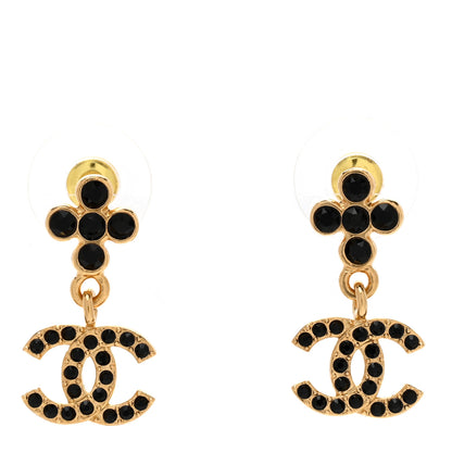 Chanel Crystal CC Drop Earrings Gold Black 1 of 4