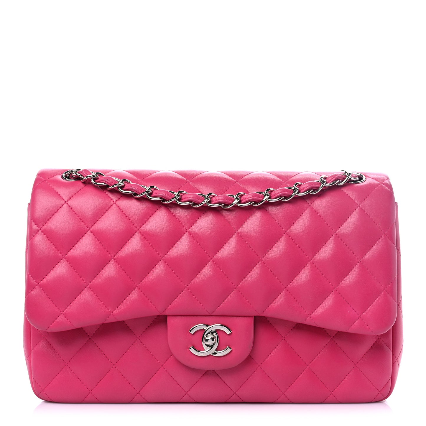 Lambskin Quilted Jumbo Double Flap Dark Pink