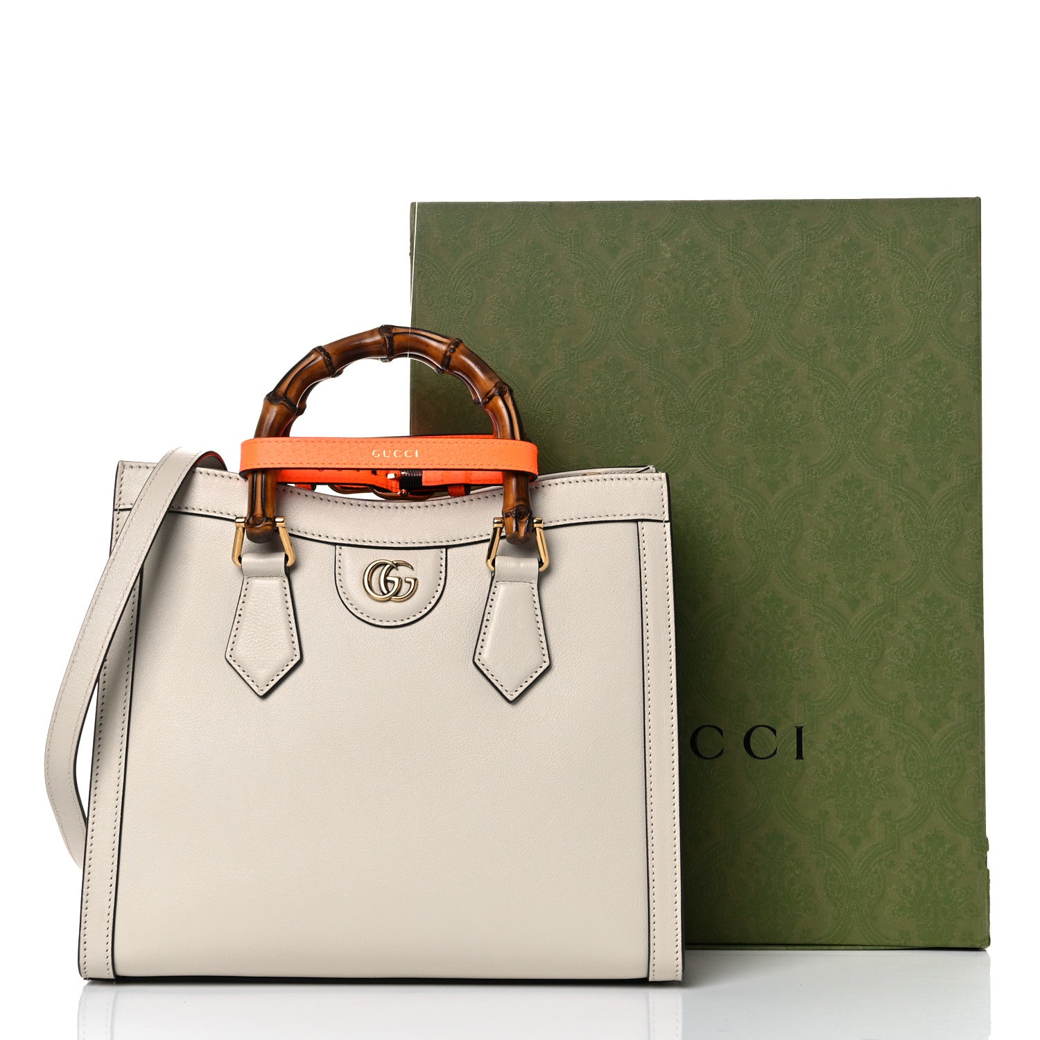 Gucci Wonka Grain Calfskin Small Diana Tote Bag Mystic White Orange Fluo 16 of 16