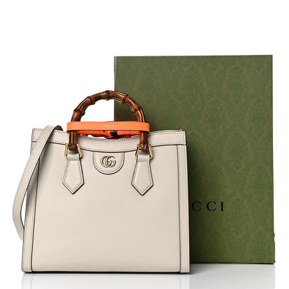 Gucci Wonka Grain Calfskin Small Diana Tote Bag Mystic White Orange Fluo 16 of 16