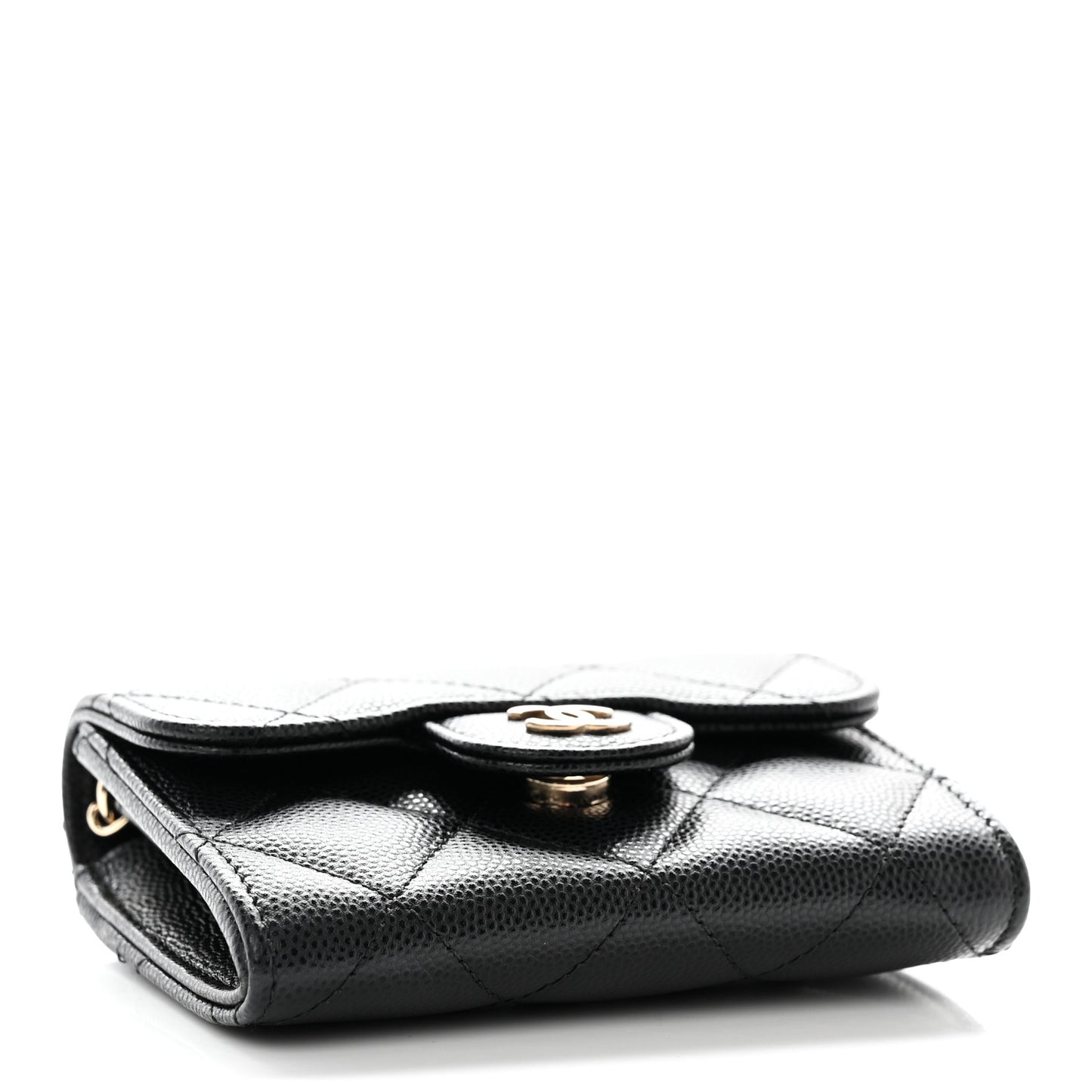 Caviar Quilted Flap Card Holder On Chain Black