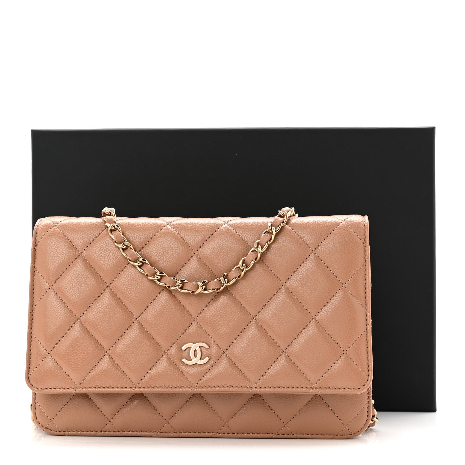 Chanel Caviar Quilted Wallet on Chain WOC Dark Beige 12 of 12