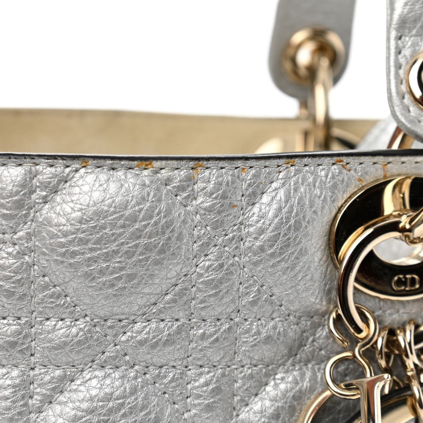 Metallic Grained Calfskin Cannage Medium Supple Lady Dior Silver