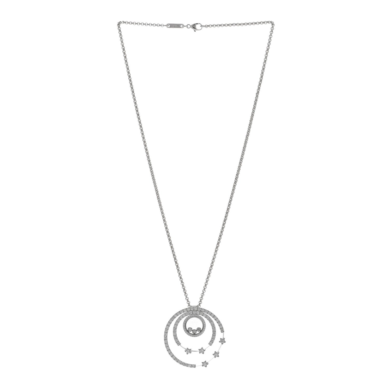 Chopard 18K White Gold Diamond Happy Diamond Circles Stars Pendant Necklace 2 of 4