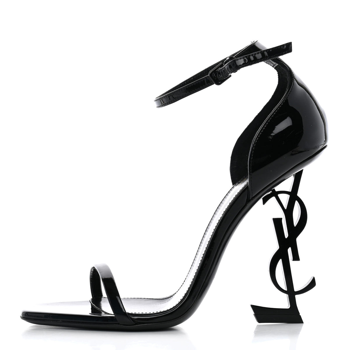Saint Laurent Patent Calfskin Opyum 110 Sandals 37.5 Black 1 of 9