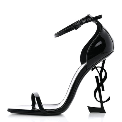 Saint Laurent Patent Calfskin Opyum 110 Sandals 37.5 Black 1 of 9