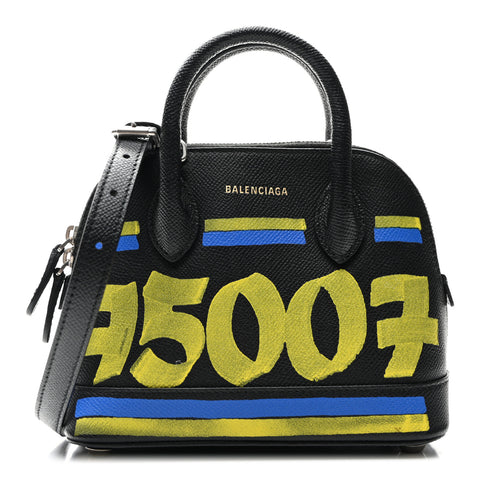 Signature Grained Calfskin Car Tag Print XXS Ville Top Handle Bag Black TBC