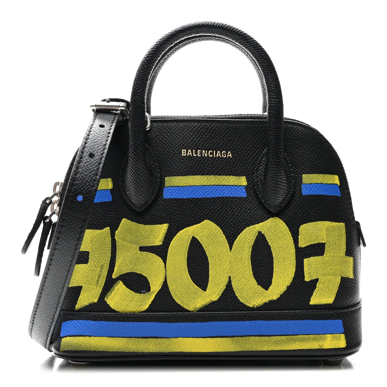 Balenciaga Signature Grained Calfskin Car Tag Print XXS Ville Top Handle Bag Black TBC 1 of 9