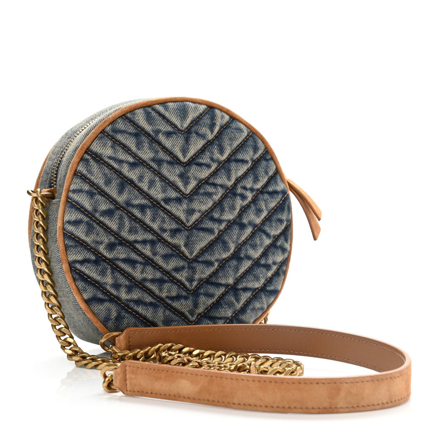 Denim Quilted Monogram Round Crossbody Bag Rodeo Blue