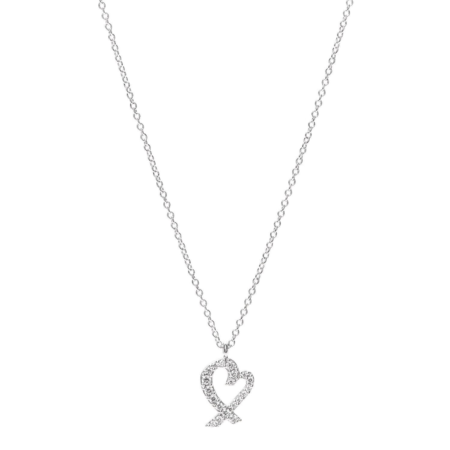 18K White Gold Diamond Mini Paloma Picasso Loving Heart Pendant Necklace