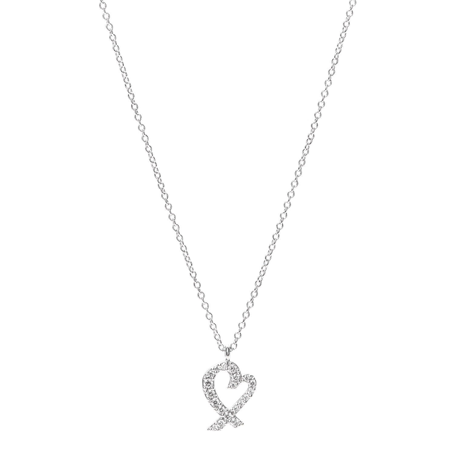 Tiffany 18K White Gold Diamond Mini Paloma Picasso Loving Heart Pendant Necklace 1 of 5