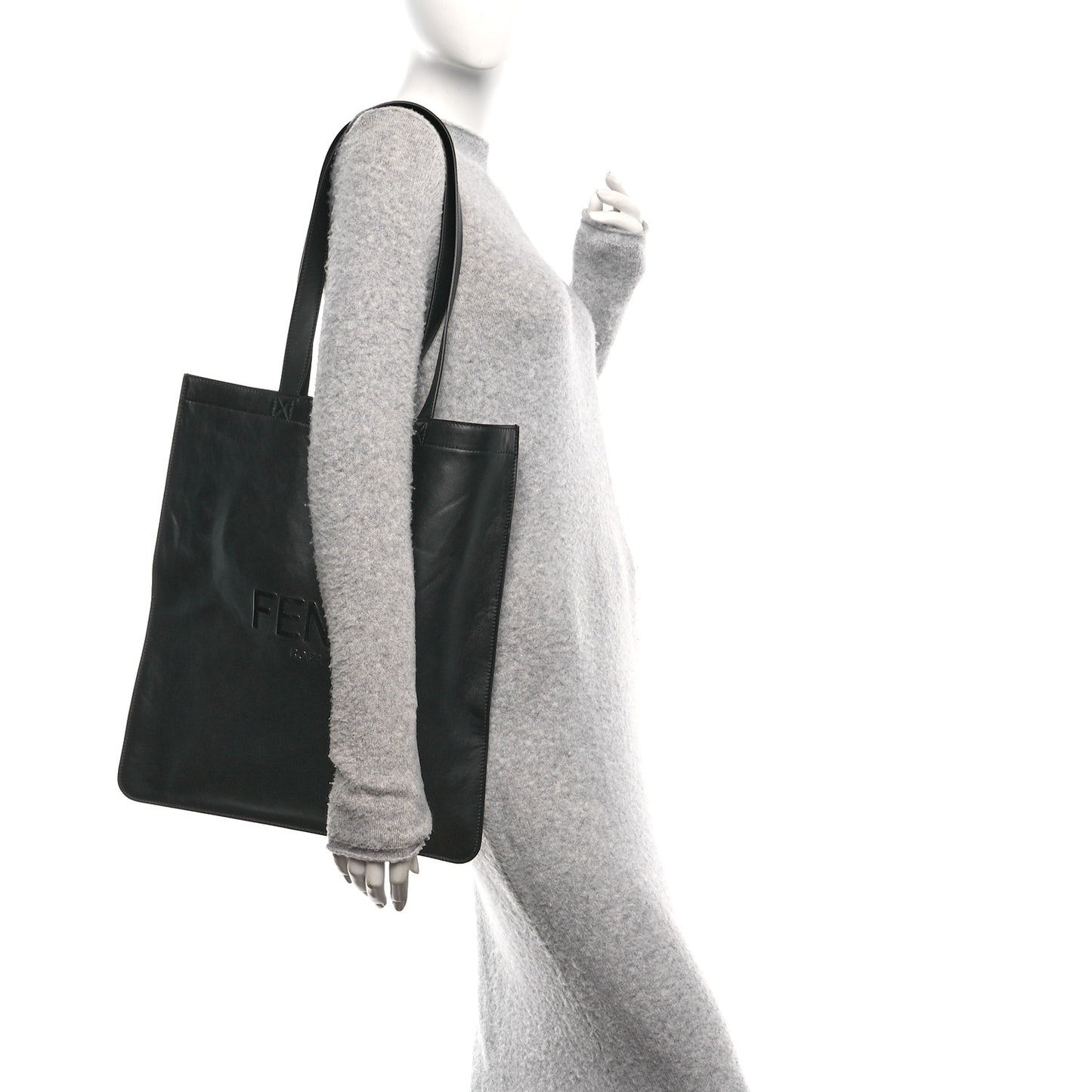 Vitello Grace Light Logo Fendi Pack Flat Shopping Tote Black