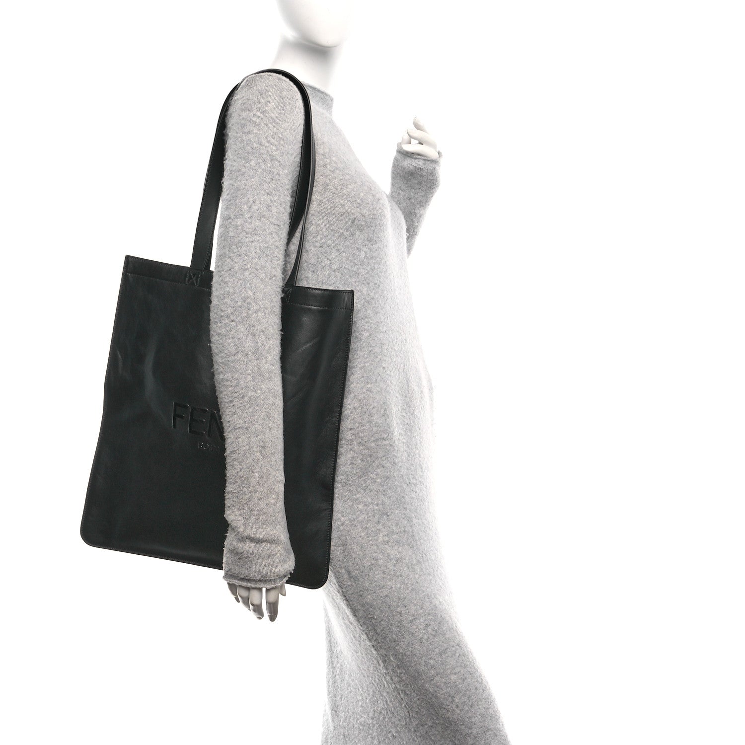 Fendi Vitello Grace Light Logo Fendi Pack Flat Shopping Tote Black 2 of 10