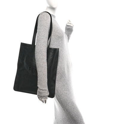 Fendi Vitello Grace Light Logo Fendi Pack Flat Shopping Tote Black 2 of 10