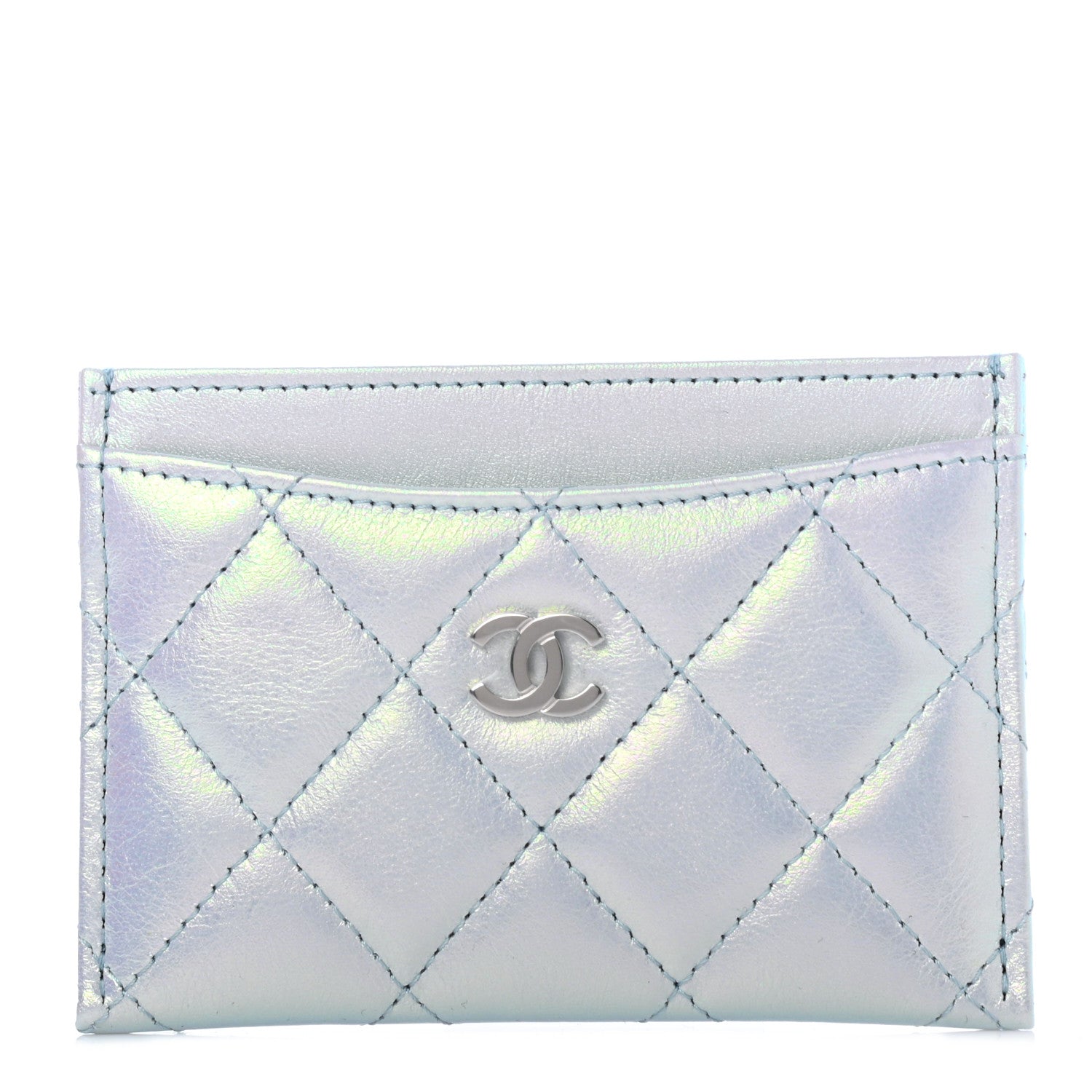 Chanel Iridescent Calfskin Quilted Card Holder Light Blue 1 of 7