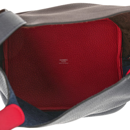 Hermes Taurillon Clemence Casaque Picotin Lock 22 MM Bleu Nuit Framboise Rouge Sellier 5 of 10