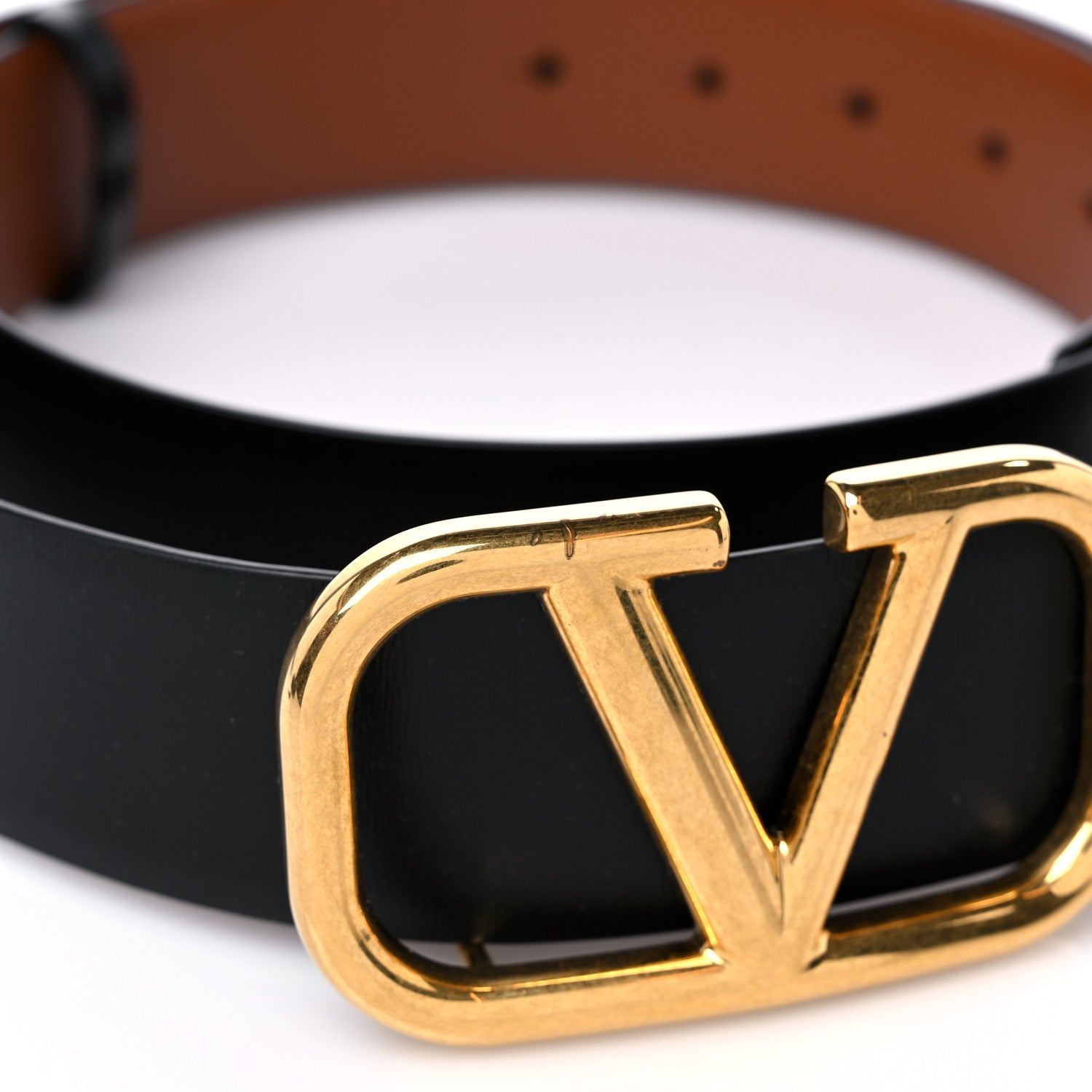 Valentino Garavani Glossy Calfskin VLogo Reversible 40mm Belt 95 38 Saddle Brown Black 6 of 7