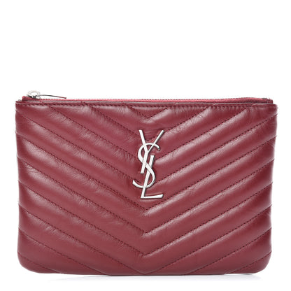 Saint Laurent Calfskin Matelasse Chevron Monogram Pouch Palissandre 1 of 9